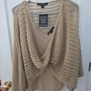 Boston Proper V-Neck Sweater in Tan